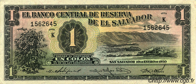 1 Colon SALVADOR  1950 P.087 SPL