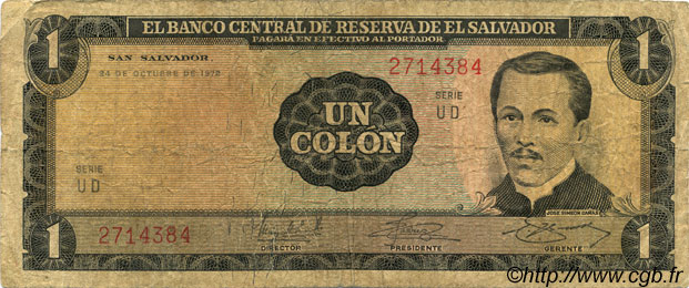 1 Colon SALVADOR  1972 P.115a B