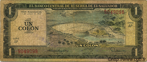 1 Colon SALVADOR  1977 P.125a TB