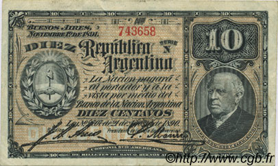 10 Centavos ARGENTINE  1891 P.210 TTB+
