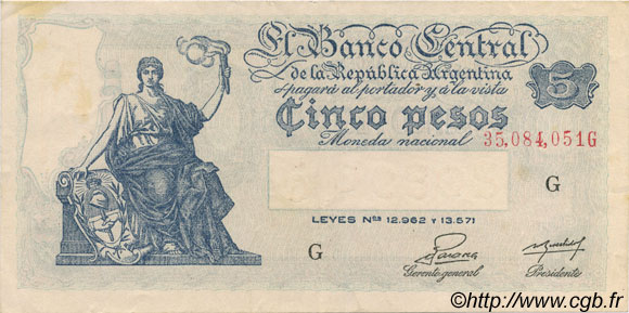5 Pesos ARGENTINE  1951 P.264c SUP