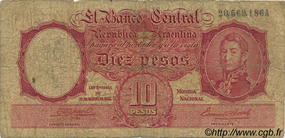 10 Pesos ARGENTINE  1942 P.265c B