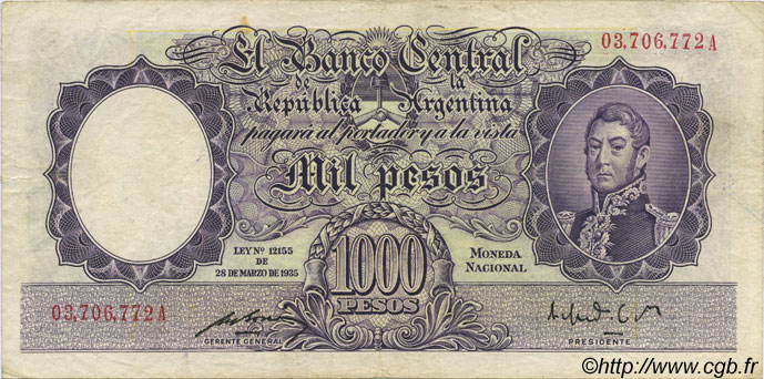 1000 Pesos ARGENTINE  1944 P.269b TB à TTB