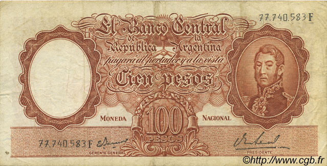 100 Pesos ARGENTINE  1967 P.277 TB
