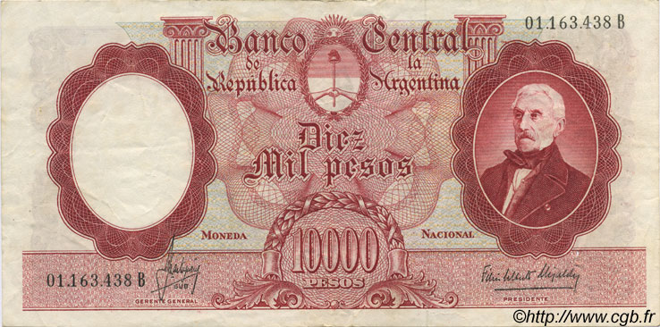 10000 Pesos ARGENTINE  1961 P.281a TTB+