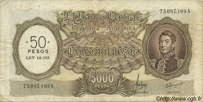 50 Pesos sur 5000 Pesos ARGENTINE  1969 P.285 TB