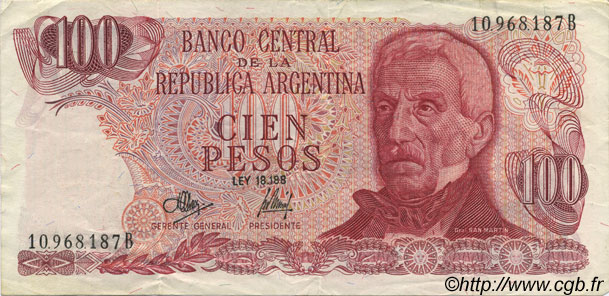 100 Pesos ARGENTINE  1971 P.291 TTB+