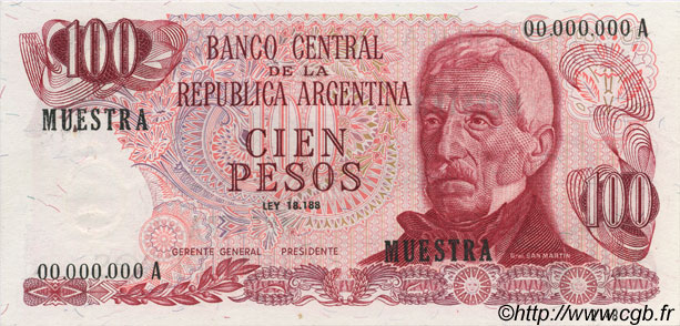 100 Pesos Spécimen ARGENTINE  1971 P.291s NEUF