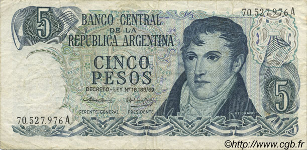 5 Pesos ARGENTINE  1974 P.294 TTB