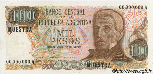 1000 Pesos Spécimen ARGENTINE  1973 P.299s SUP