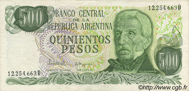 500 Pesos ARGENTINE  1977 P.303c SUP