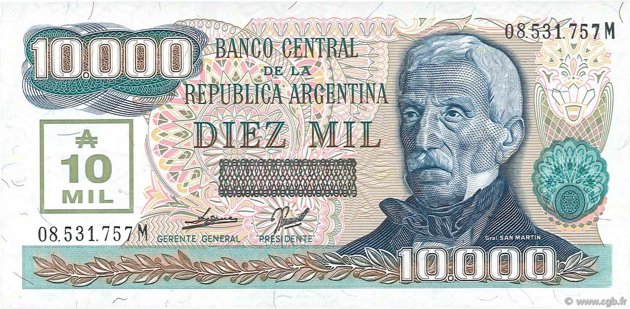10000 Australes ARGENTINA  1989 P.331 SC