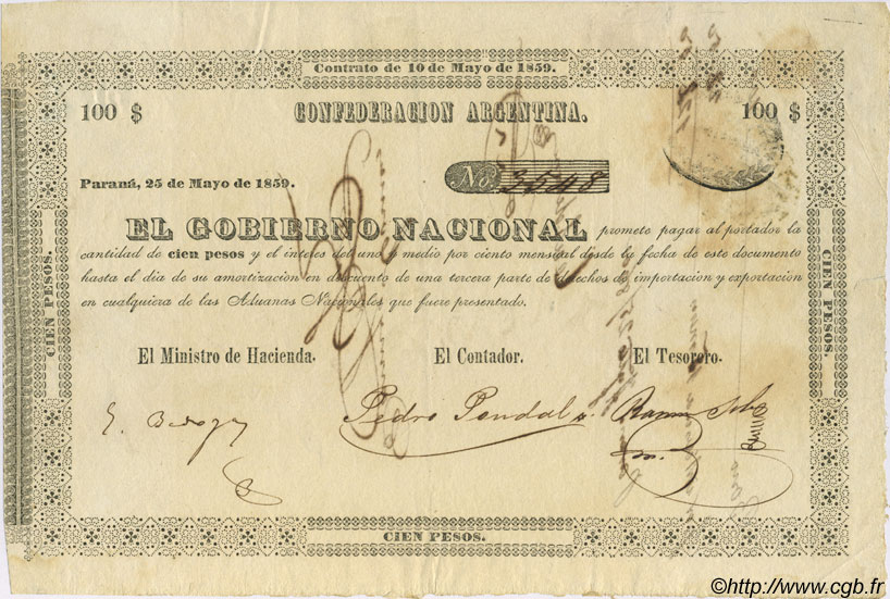 100 Pesos ARGENTINE  1859 PS.0204 pr.SUP