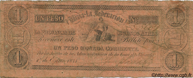 1 Peso ARGENTINE  1841 PS.0377a B