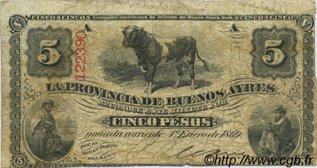 5 Pesos ARGENTINA  1869 PS.0482 F