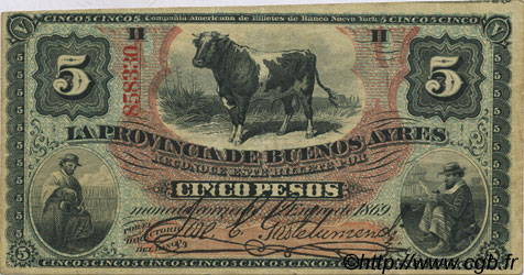 5 Pesos ARGENTINE  1869 PS.0483b TTB