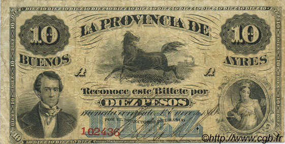 10 Pesos ARGENTINE  1869 PS.0484 TB+