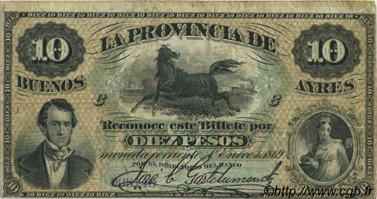 10 Pesos ARGENTINE  1869 PS.0485b TB+