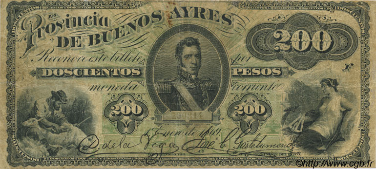 200 Pesos ARGENTINE  1869 PS.0496 pr.TB
