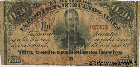 16 Centesimos Fuertes ARGENTINE  1876 PS.0514a B+
