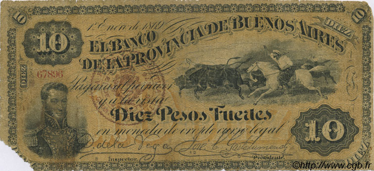10 Pesos Fuertes ARGENTINE  1876 PS.0517b B