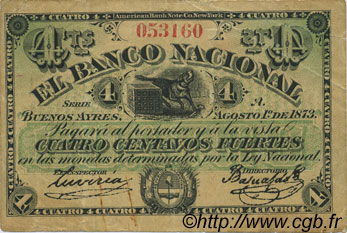 4 Centavos Fuertes ARGENTINE  1873 PS.0641a TTB