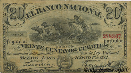 20 Centavos Fuertes ARGENTINE  1873 PS.0644a pr.TTB