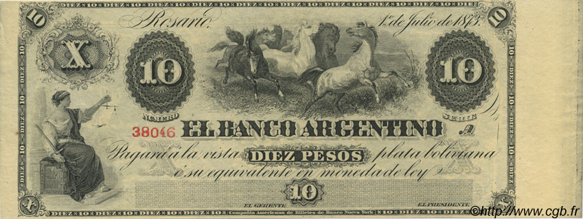 10 Pesos Non émis ARGENTINE  1873 PS.1527s SPL