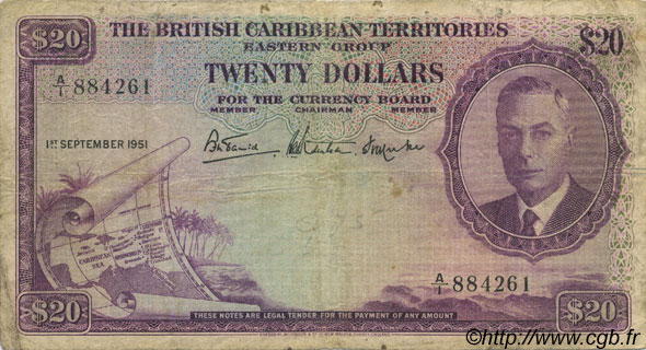 20 Dollars CARAÏBES  1951 P.05 pr.TB
