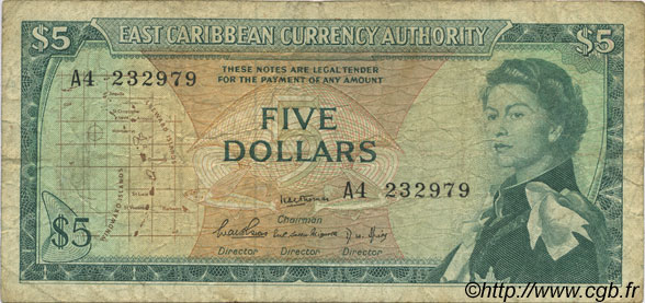 5 Dollars CARAÏBES  1965 P.14a TB