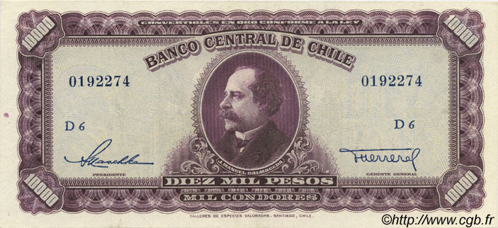10000 Pesos - 1000 Condores CHILI  1947 P.118 SUP+