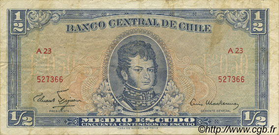 1/2 Escudo CHILI  1962 P.134a TB+