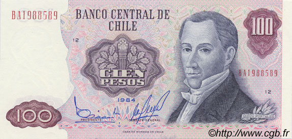 100 Pesos CHILI  1984 P.152b NEUF