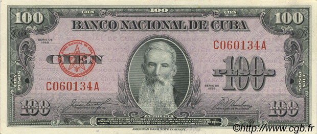 100 Pesos CUBA  1958 P.082c SPL+