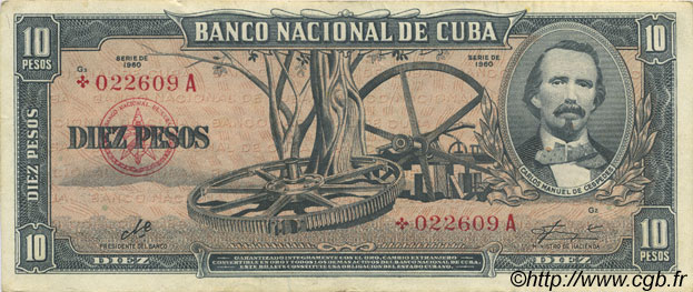 10 Pesos Remplacement CUBA  1960 P.088c TTB+