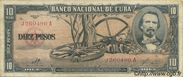 10 Pesos CUBA  1960 P.088c TTB