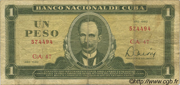 1 Peso CUBA  1982 P.102b TB