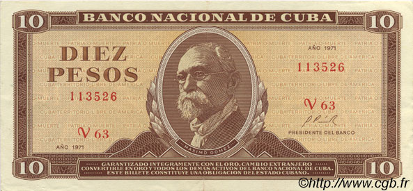 10 Pesos CUBA  1971 P.104a SUP