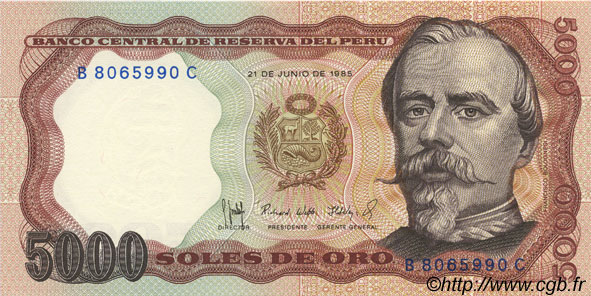 5000 Soles de Oro PERU  1985 P.117c UNC