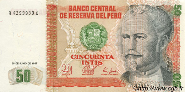 50 Intis PERú  1987 P.131b FDC