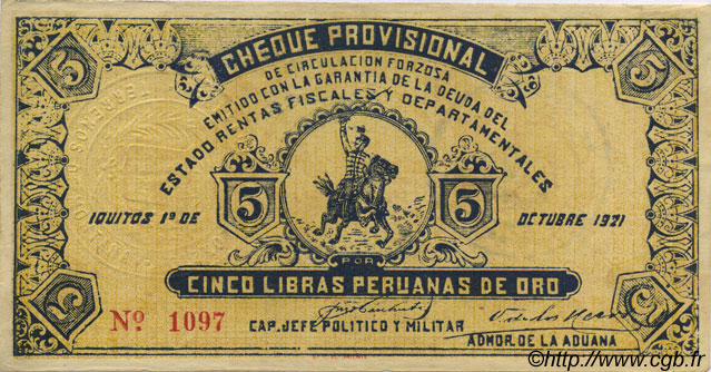 5 Libras PÉROU  1921 PS.607 SPL