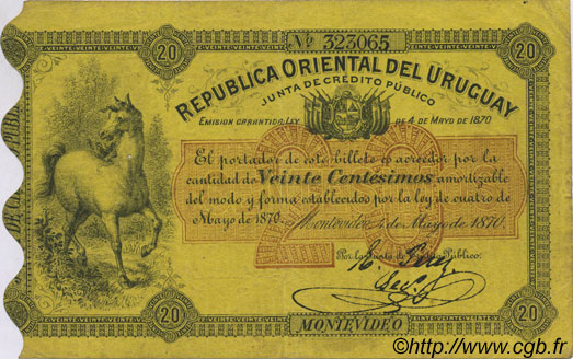 20 Centesimos URUGUAY  1870 P.A108 TTB+