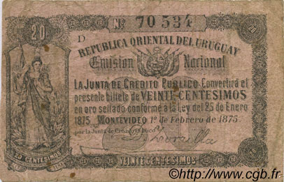 20 Centesimos URUGUAY  1875 P.A116 TB+