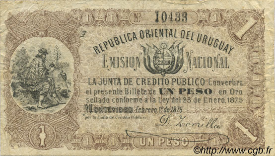 1 Peso URUGUAY  1875 P.A118 TB+