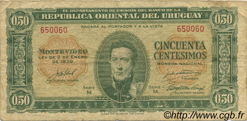 50 Centesimos URUGUAY  1939 P.034 TB