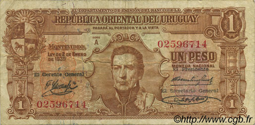 1 Peso URUGUAY  1939 P.035a pr.TTB
