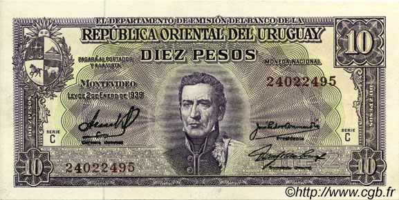 10 Pesos URUGUAY  1939 P.037c NEUF