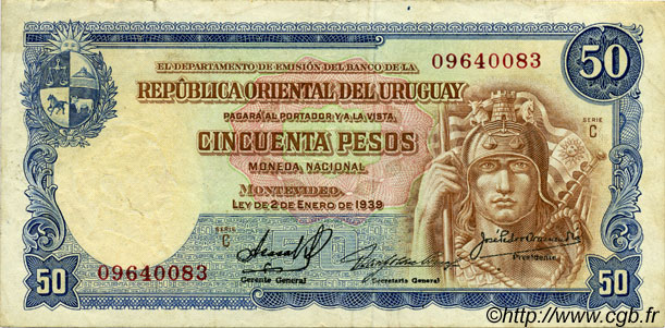 50 Pesos URUGUAY  1939 P.038b TTB