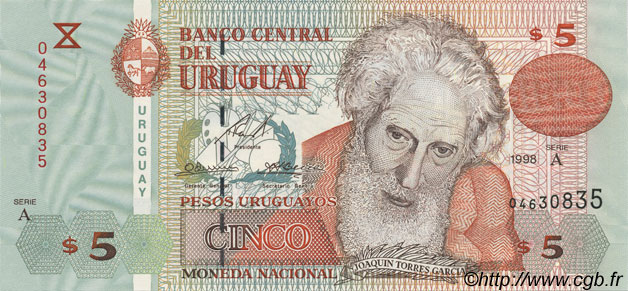 5 Pesos Uruguayos URUGUAY  1998 P.080a pr.NEUF