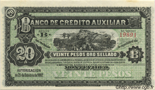 20 Pesos Non émis URUGUAY  1887 PS.164r NEUF